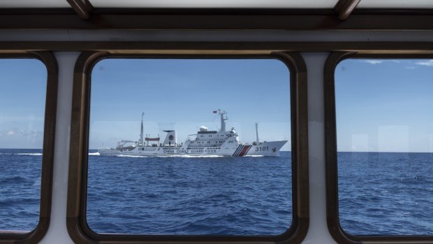 A Chinese Coast Guard ship patrols the South China Sea. 