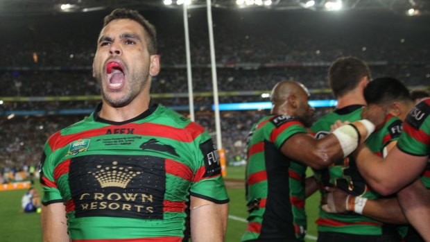 New leader: Greg Inglis celebrates after South Sydney won the 2014 grand final 