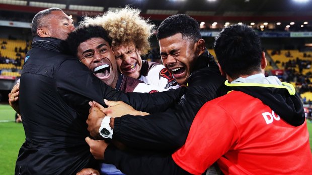 Emotional: Kevin Naiqama and Fiji celebrate.