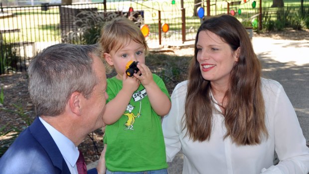 Labor MP Kate Ellis with her son Samuel and Opposition Leader Bill Shorten.