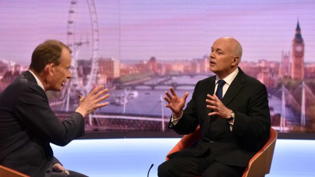 MP Iain Duncan Smith (right) on the defensive as he appears on The Andrew Marr Show on the BBC.
