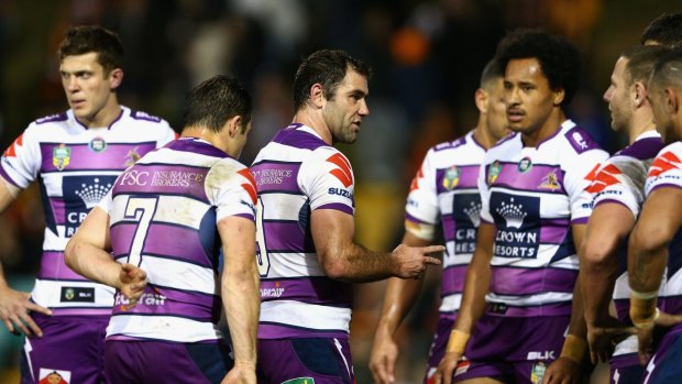 Harsh words: Cameron Smith lays down the law to his side on Friday night.