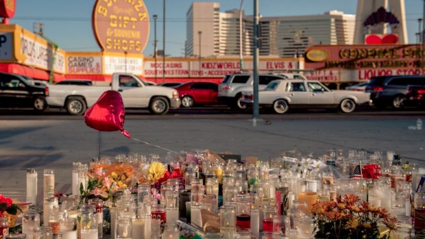 A memorial to the victims on the corner of Sahara Avenue and Las Vegas Boulevard.
