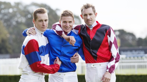 The contenders: (From left) Jockey's Blake Shinn, James McDonald and Hugh Bowman will do down to the wire in the battle for the Sydney jockeys' premiership.