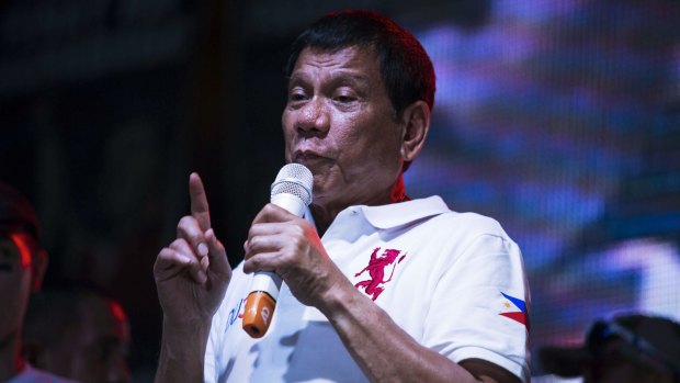 Rodrigo Duterte, mayor of Davao City and presidential candidate, at a campaign rally in Manila on Sunday.