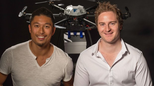 Matthew Sweeny and Tom Bass (L), Flirtey: drone pioneers.