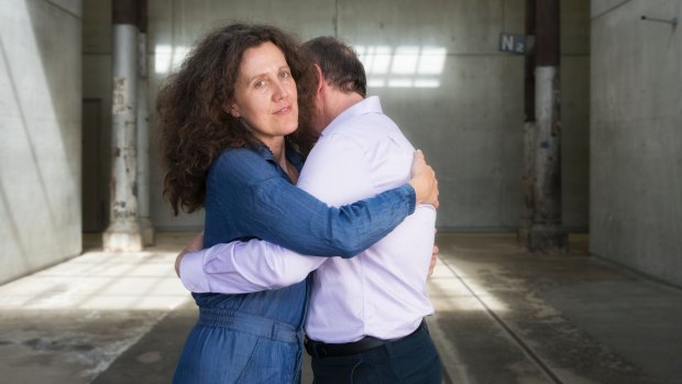 Hugging: Jen Jamieson who performs Let's Make Love at the Liveworks Festival at Carriageworks.