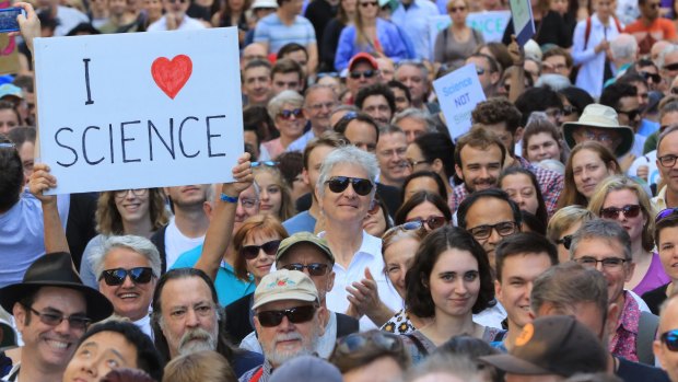 The March for Science Sydney rally in Martin Place.