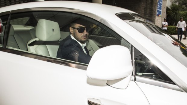 Salim Mehajer leaves Auburn Council chambers in January. 