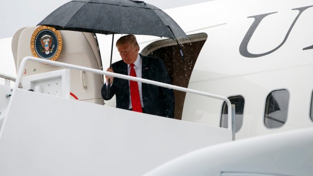 President Donald Trump arrives at Andrews Air Force Base on Air Force One. 