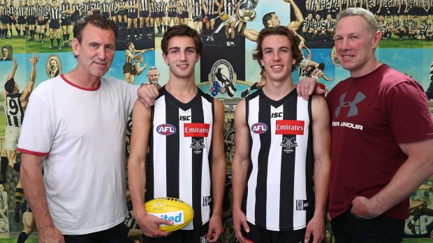 Generation game: father-son draftees Callum Brown and Josh Daicos with their dads and Magpie legends Peter Daicos and Gavin Brown.