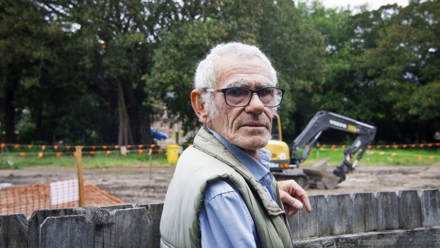 Elder Uncle Des at a Indigenous heritage site in Randwick where the light rail is being constructed.