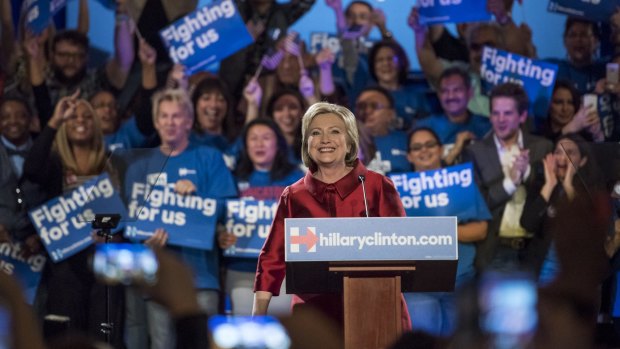 Hillary Clinton addresses jubilant supporters at Caesar's Palace in Las Vegas, Nevada.