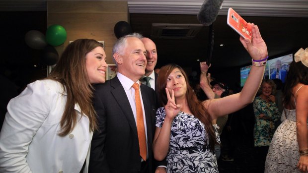 Prime Minister Malcolm Turnbull  meets with punters on Melbourne Cup day in North Sydney.