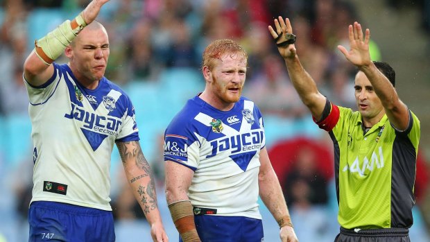 Mad, bad dogs: David Klemmer and James Graham leave the referee in no doubt about how they feel.