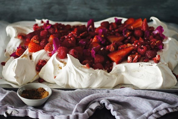 Mixed berries and sumac sugar slablova.