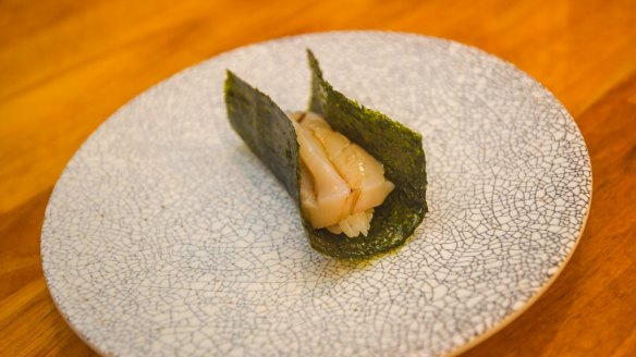 Go-to dish: Scallop nigiri with nori.