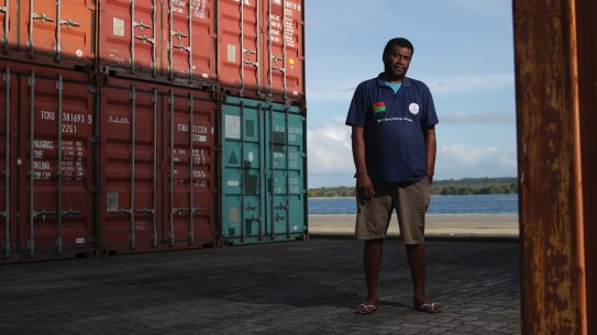 Santo Harbor Master Terry Ngwele at the new wharf in Luganville on Santo island, Vanuatu, on Wednesday 11 April 2018. fedpol Photo: Alex Ellinghausen (PHOTO EMBARGOED FOR SMH/AGE)