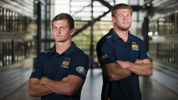 Brumbies rookies James Dargaville, left, and Blake Enever, right, will make their starting debut this weekend.