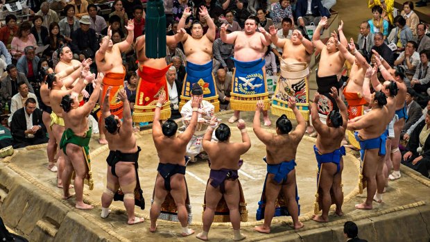 Hallowed tradition: A grand sumo tournament in Tokyo.