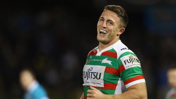 It was all smiles a couple of years ago for Sam Burgess at the Rabbitohs, but now he's laughing in frustration. 