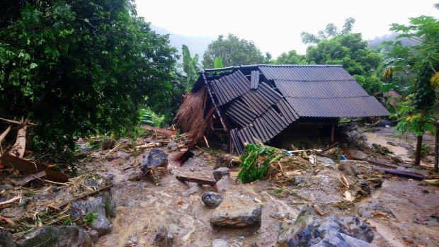 Flash floods damage a house in northern province of Hoa Binh, Vietnam.