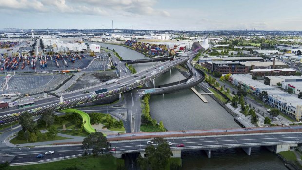 The proposed West Gate Tunnel as it cross the Maribyrnong River. 