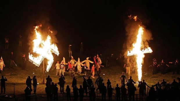 Members of the Ku Klux Klan after a white pride rally in Georgia in April.