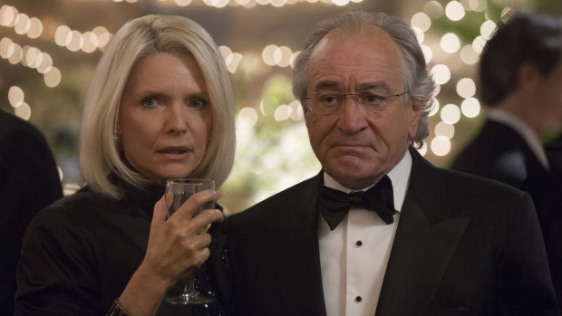 Michelle Pfeiffer as Ruth Madoff and Robert De Niro as Bernie Madoff in The Wizard of Lies.