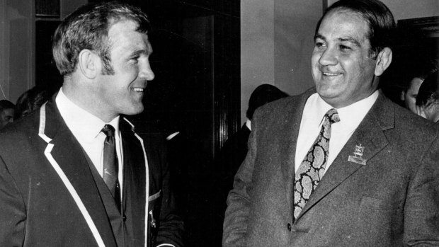 Shehadie, right, at a civic reception for the Springboks in 1971. 