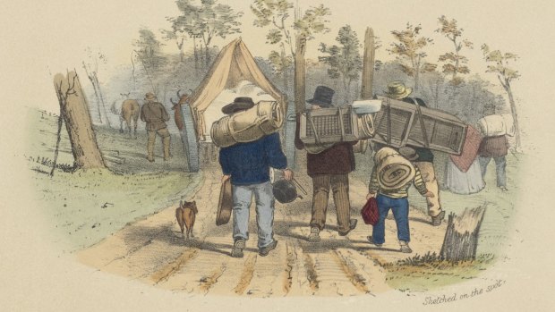 Diggers on the Way to Bendigo, 1852, by S.T. Gill, lithograph, National Library of Australia.