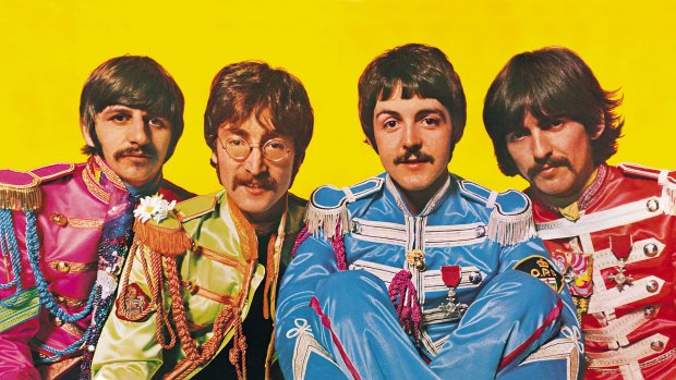 From left, The Beatles - Ringo Starr, John Lennon,Paul McCartney and George Harrison - in their Sgt Pepper's costumes.