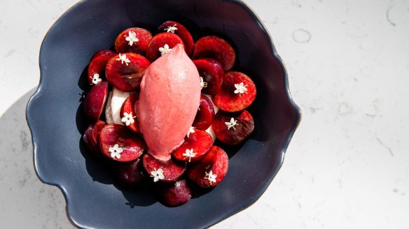 Ripe for the picking: Woodcut's cherry sorbet with almond cream.