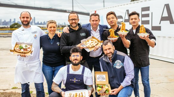 Managing director John Forman (third from right, standing) with other confirmed food vendors including Simon Shao's flying noodles, That's Amore Cheese and Cripps Family Fish Farm.