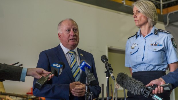 Minister for Police and Emergency Services Mick Gentleman (left) and ACT's Chief policing officer Justine Saunders. 