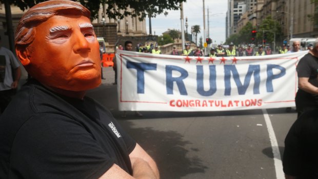 A pro-Donald Trump supporter protests in Melbourne last week.