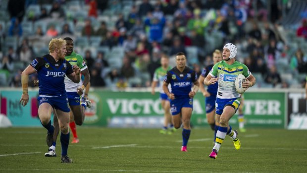 Raiders' Jarrod Croker makes a break.