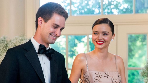 Snapchat CEO Evan Spiegel with Miranda Kerr.