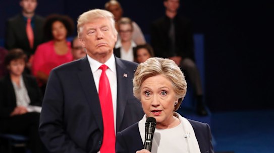 Donald Trump followed Hillary Clinton around the stage during the second election debate.