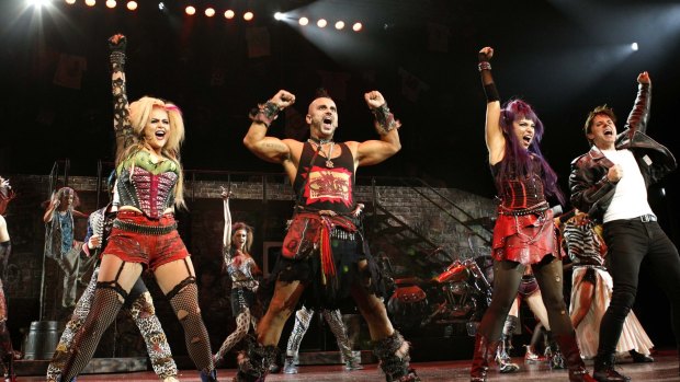 Erin Clare, pictured with Gareth Keegan, Jaz Flowers and Thern Reynolds, stars as Scaramouche in We Will Rock You which opens in Brisbane on July 14.