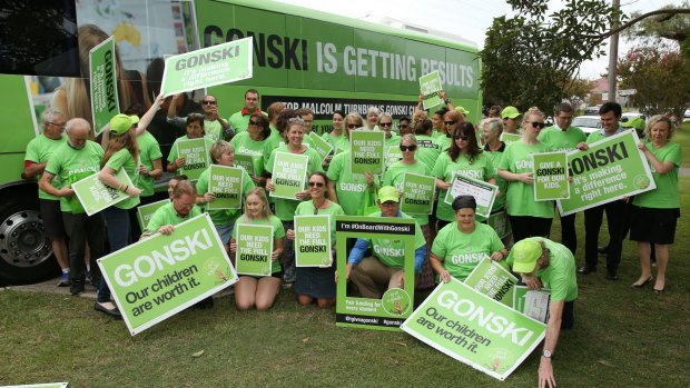 Australian Education Union campaigners showcasing the union's "I Give a Gonski" campaign
