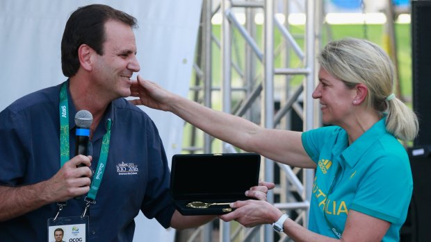 Eduardo Paes and Kitty Chiller at the Olympic Village this week.