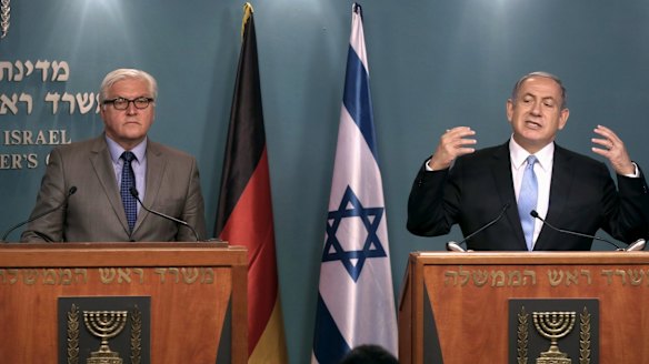 Germany's Foreign Minister Frank-Walter Steinmeier and Israel's Prime Minister Benjamin Netanyahu  in Jerusalem.