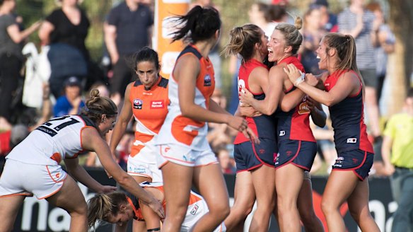 The Demons enjoy a crucial late goal in the AFLW against GWS.