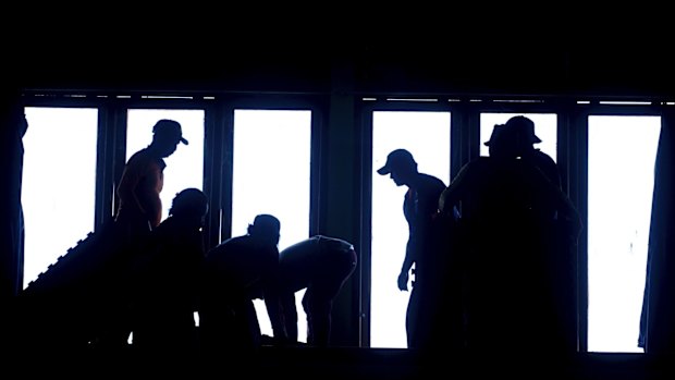 Volunteers prepare a temporary shelter in Bali.