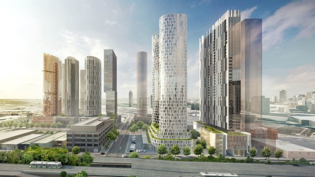 Applications like this six-skyscraper proposal at Fishermans Bend, made to Planning Minister Richard Wynne in July, is the antithesis of what the group is calling for.