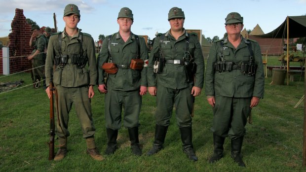 Mitchell Searle as "Michael Bauer", Callum Bridge as "Rudolph", Craig Wright as "Wilhelm Gruebner" and Paul Bridge are dressed as privates from the German Army in 1943.
