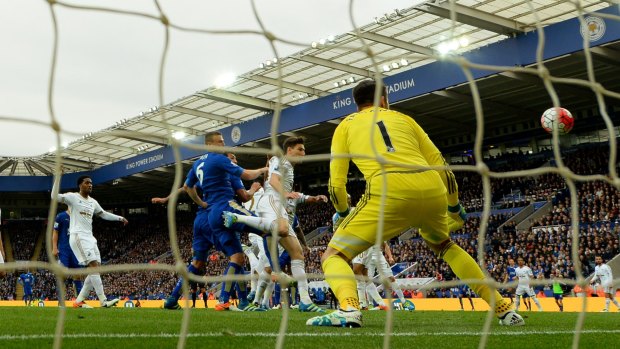 With no Jamie Vardy, Leonardo Ulloa stepped up for Leicester on Sunday with this  header at The King Power Stadium.