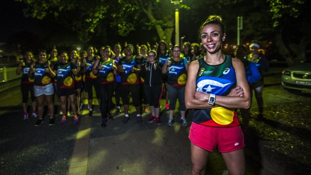 Mum of four Georgia Gleeson with the Queanbeyan Deadly Runners ahead of their run on Wednesday morning. The group has seen great health improvements among its members.