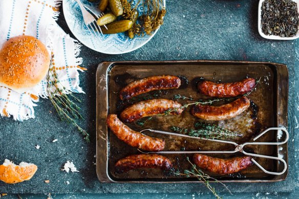 Cooking sausages in the oven means they're less likely to split.